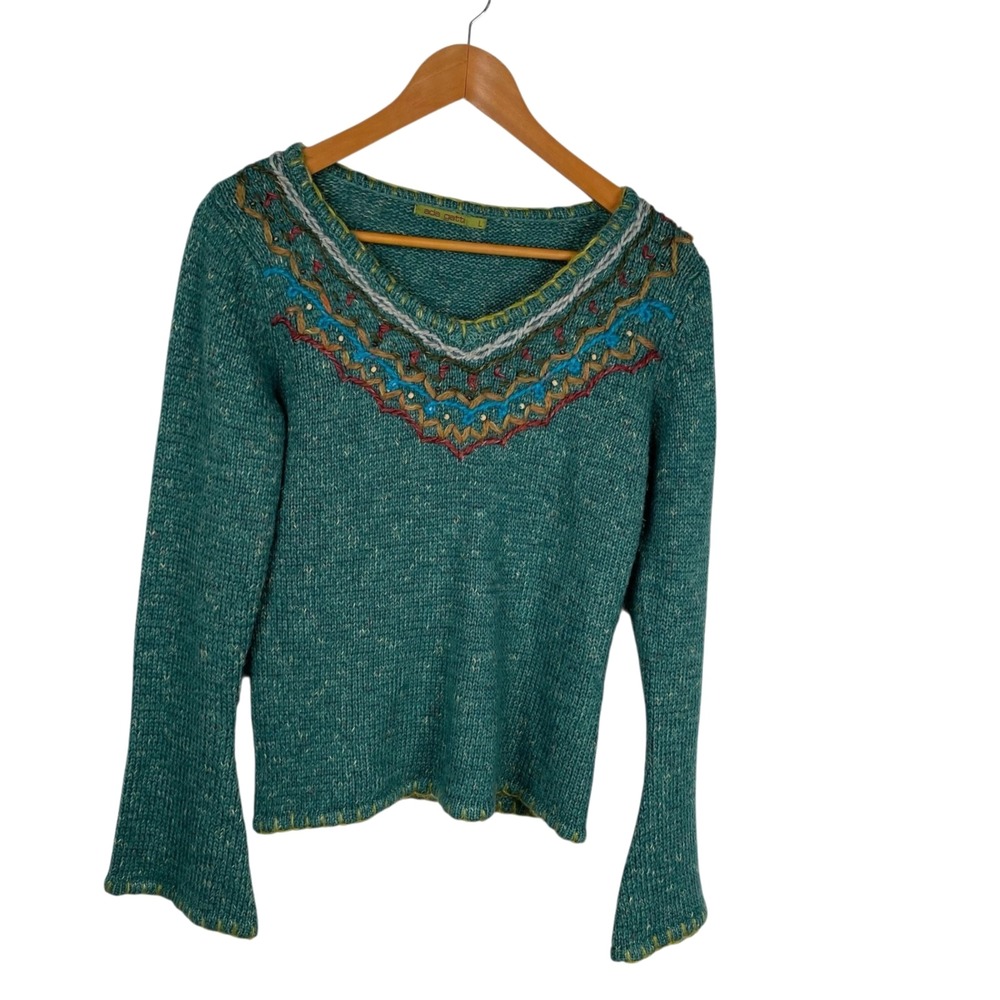 Ada Gatti Women's Boho Cottage Core Hippie Artsy Sweater Blue Green Size L